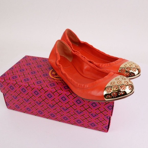 Tory Burch Shoes - Tory Burch Orange Gold Flats
